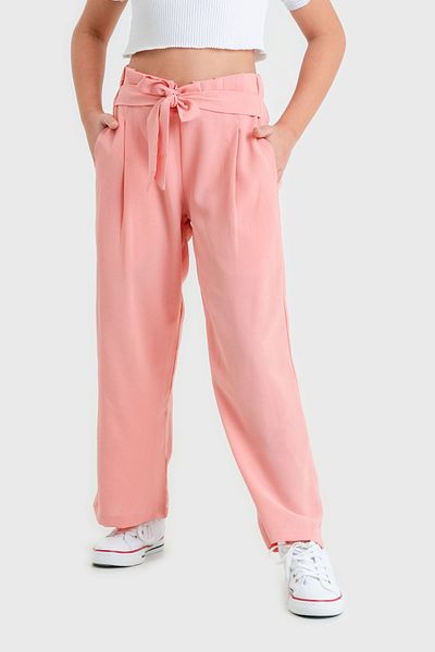 GİYİCEM TEKSTİL Girl's Lace-Up Waist Linen Trousers 2541