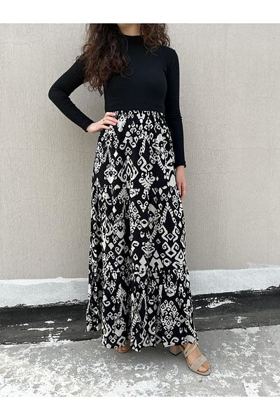 520CK Ethnic Patterned Viscose Hijab Skirt - Long Women's Skirt
