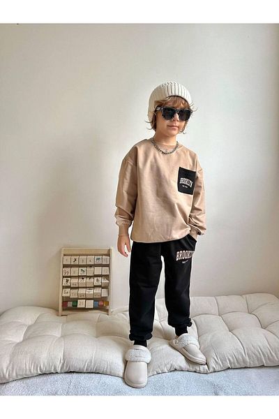 YİGİT BUTİK Boy's Bottom Top Set with Shirt Pockets