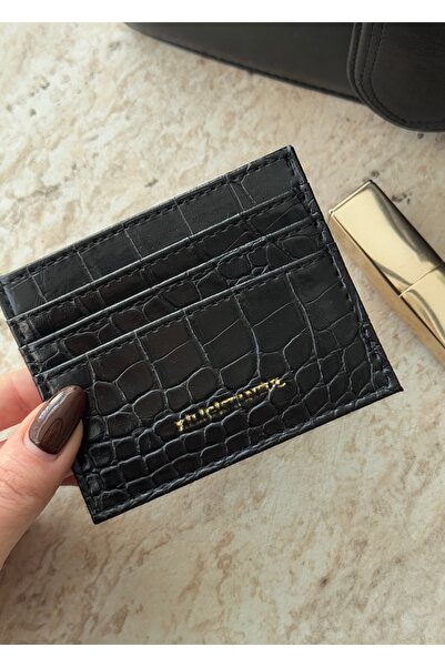 KİLİGİSTANBUL Crocodile Black 6 Compartment Card Holder