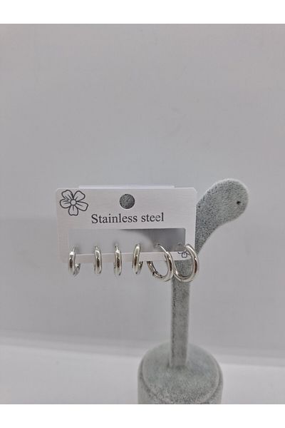 stainless steell Elfıda Shop Steel Hoop Earring Set 6 Lı