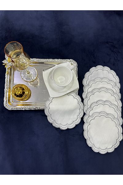Home 6 Pieces of Embroidered Glazing Party Napkins - Presentation, Cocktail, Coffee Side and Coasters