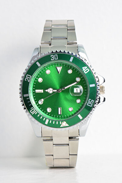 ÇENÇEN Premium Paslanmaz Gümüş Kordon Yesil Kadran Çelik Erkek Kol Saati Iç G...