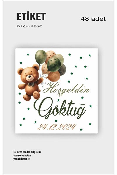 HEDİYE35 İsme Özel Doğum Günü Babyshower Hoşgeldin Bebek Etiketi 3cm 48 Adet ...