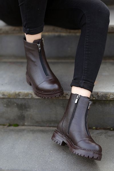 EREN SHOES BAG (Island) Real Leather Serrated Non-Slip Sole Zippered Boots