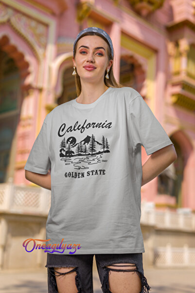 oneagılyazı Tricou oversize cu imprimeu auriu California