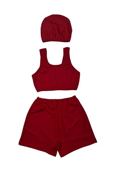 MİRASWİM Swimsuit for Girls (Red), (Shorts, Bone, and Bustier)