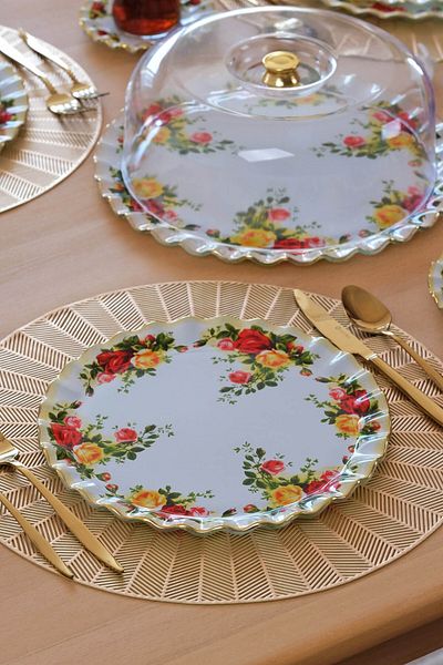Glore Humber Gold Gilt Glass Serving Plate Set for 6 People