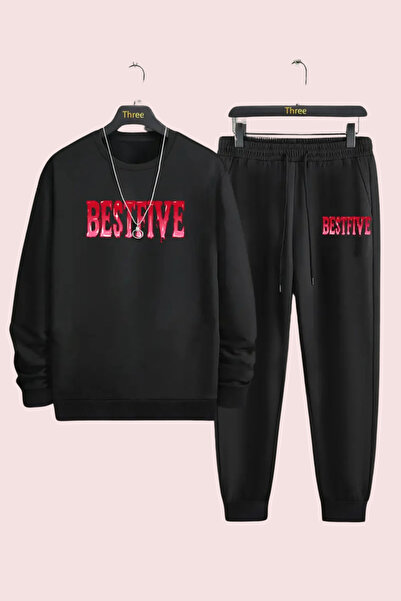 FECCY Set de trening supradimensionat din bumbac, cu imprimeu Bestfive, cu gu...