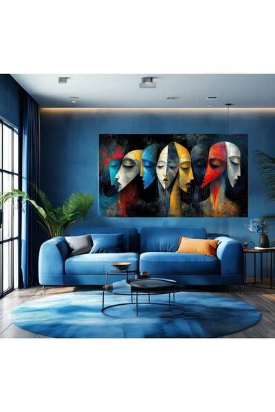 KanvasSepeti Πολύχρωμα πολύχρωμα πρόσωπα Ελαιογραφία με υφή Υψηλής ποιότητας ...