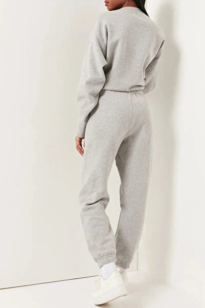 FECCY Pamuklu Eşofman Takımı Sweatshirt Jogger - Baskılı Oversize Şardonlu Kapüşonlu