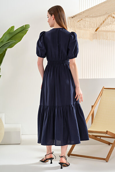 Naramaxx Fırfırlı Düğmeli Midi Boy Elbise