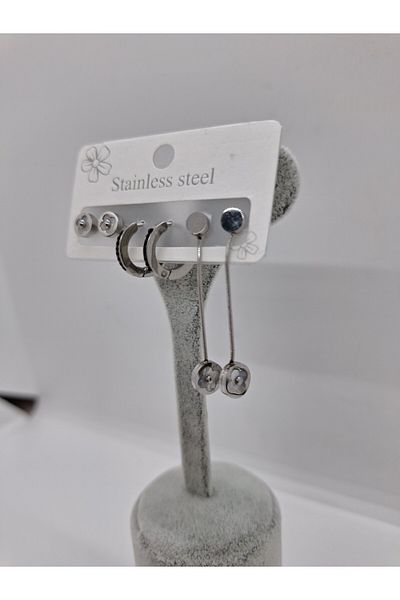 stainless steell Şans Stone Steel Earring Set of 6