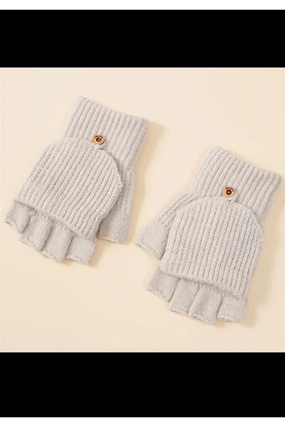 Betülce Double Layer Two-Way Cut Fingerless Quality Knitting Gloves