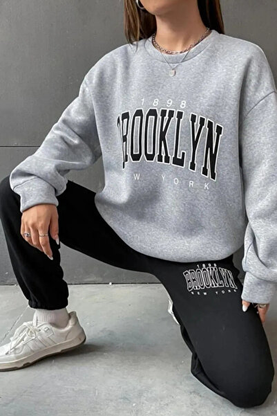 FECCY Pamučna ženska trenerka sa printom, Brooklyn, Njujork, sa okruglim izrezom
