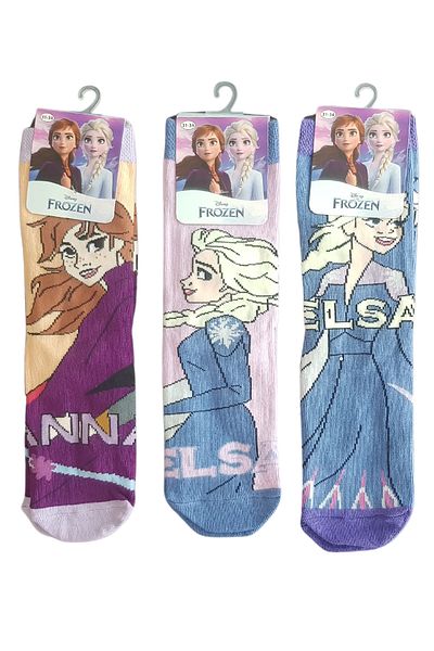 Frozen Elsa and Anna Patterned Licensed Children's Socks - Set of 3