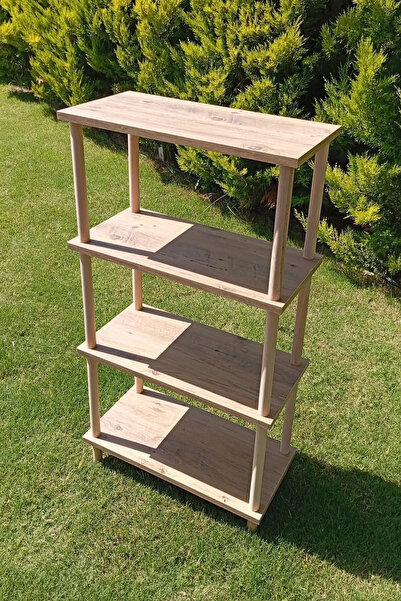 HCAtölye Ahşap Atölyesi Dekoratif 4 Raflı Ahşap Ayaklı Kitaplık Çok Amaçlı Banyo Rafı - Atlantik Çam