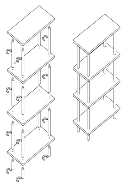 HCAtölye Ahşap Atölyesi Dekoratif 4 Raflı Ahşap Ayaklı Kitaplık Çok Amaçlı Banyo Rafı - Atlantik Çam