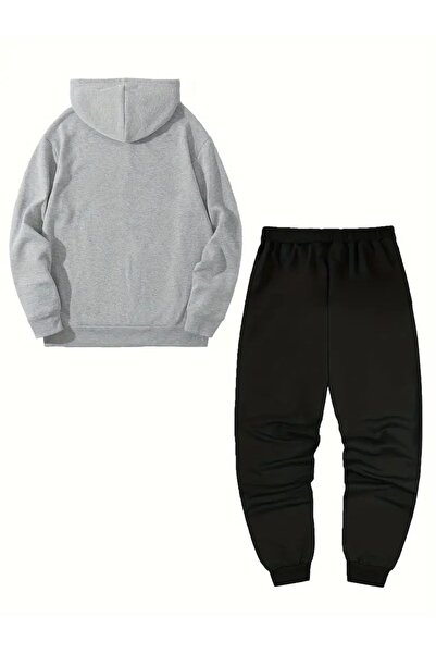 WOODROFFE Σετ ανδρική φόρμα - Μαύρο γκρι εμπριμέ, κουκούλα, oversize μέγεθος