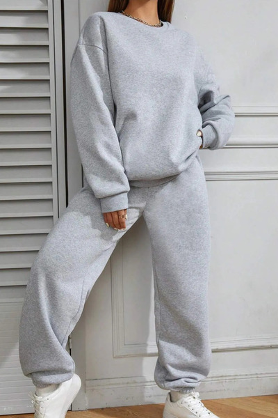 FECCY Σετ Γυναικείας Φόρμας Oversize - Με λαιμόκοψη, Βαμβακερό, Χειμερινό