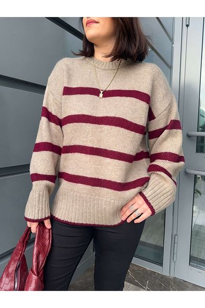 Elif Özbey Butik Оувърсайз пуловер на райета от норка