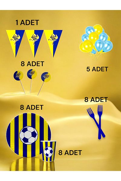 VibeHome 8-Person Navy Blue Yellow Fan m Pack - Birthday Party and Fun Events