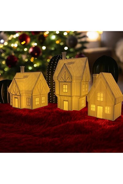 METADESİNG مجموعة من 3 منازل عيد الميلاد للعام الجديد - هدية حامل شموع تيلايت
