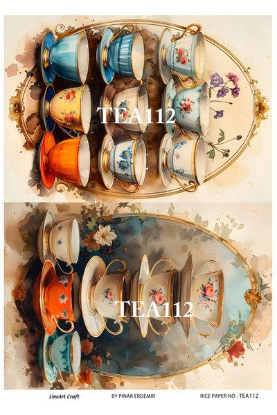 LİNEART سلسلة شاي موديل TEA112 - كوب وزهرة وألواح نحاسية منقوشة مقاس 29*42 سم