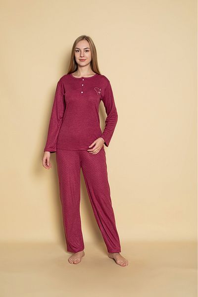 Temporium Women's Buttoned Collar Seasonal Bamboo Long Sleeve Pajamas Set