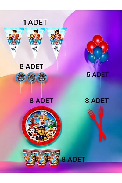 VibeHome Paw Patrol Themed m Pack for 8 - Birthday Party and Fun Events