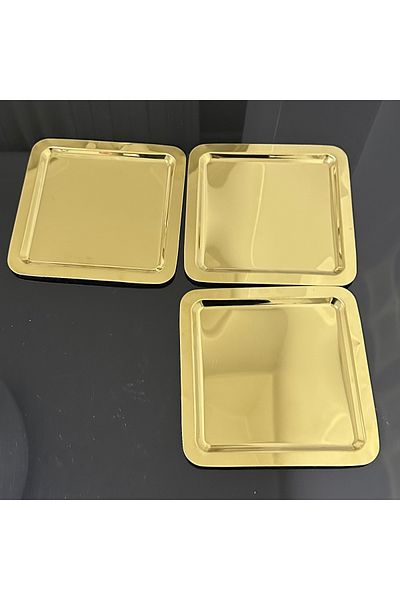 USD HOME Δίσκος σερβιρίσματος 3 τεμαχίων από ανοξείδωτο απλό τετράγωνο χρυσό παρουσίασης καφέ