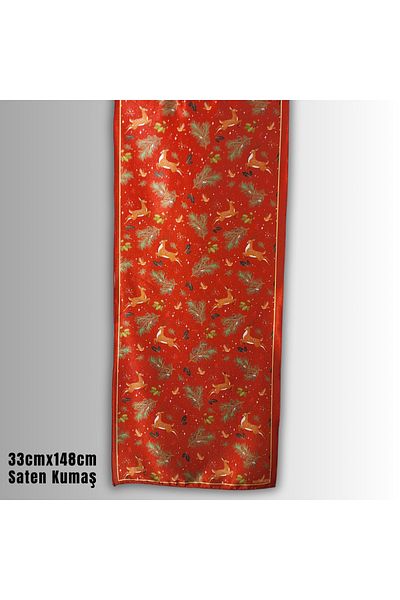 POZİTİF MRK New Year Red Scarf with Deer Pattern