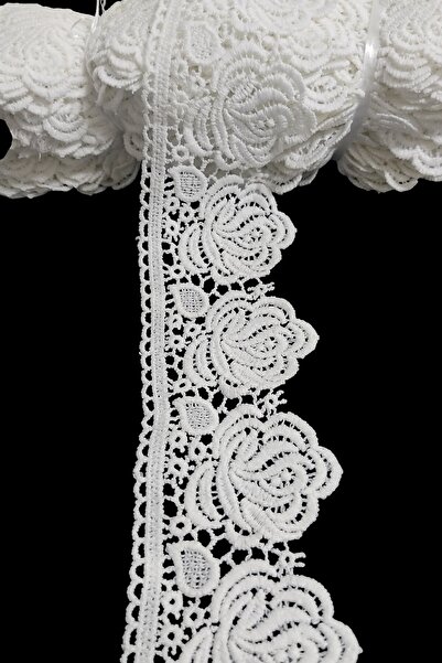 DUAYEN güpür dantel mat  gül desen 1 metre soft tuşe ürün eni: 7 cm