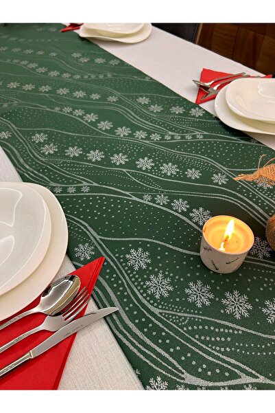 homease Yeşil Yılbaşı Kar Tanesi Jakarlı Runner 45*150