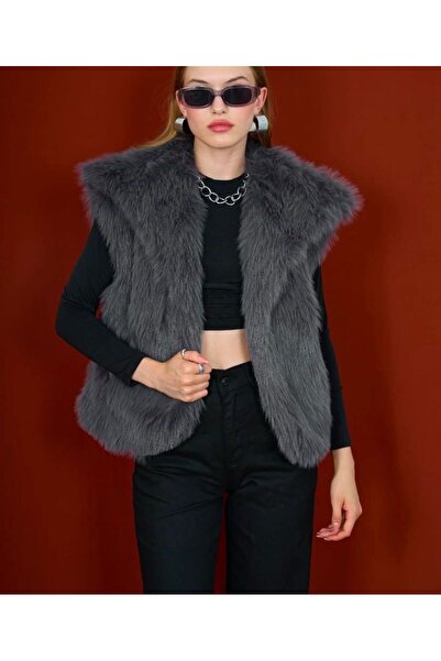 AL&SU BUTİK Жіночий хутряний жилет з кишенями