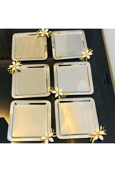 USD HOME Tavă pătrată de prezentare pentru cafea din oțel inoxidabil cu 6 accesorii Daisy