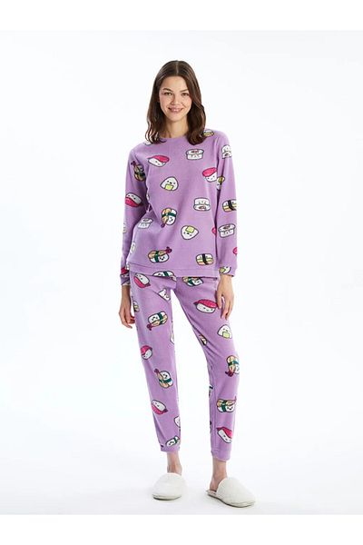 LC Waikiki Set de pijamale pentru femei LCW Young Liliac cu decolteu cu model din lână