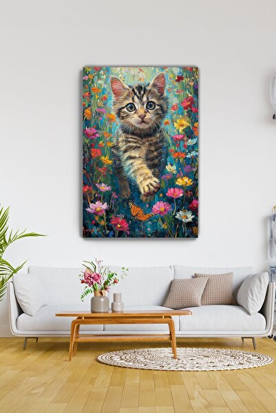 KanvasSepeti pisică Tablou de perete din pânză cu tematică de poveste - Casă,...