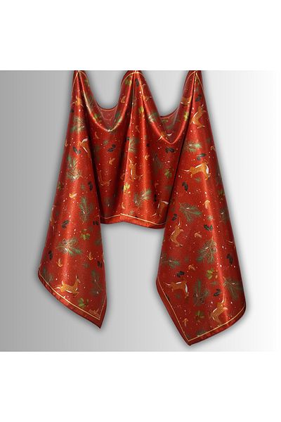 POZİTİF MRK New Year Red Scarf with Deer Pattern