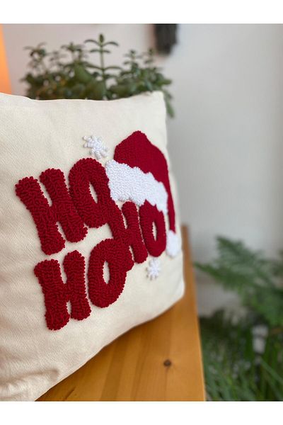 RahanDesign Ho Ho Ho Christmas Special Punch Embroidered Throw Pillow Cover - Christmas Throw Pillow Cover