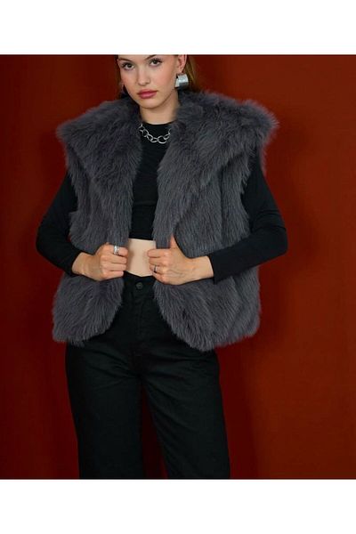 AL&SU BUTİK Women's Fur Vest with Pockets