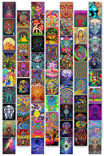 NeoPrint Psychedelic Dekoratif Duvar Kartları - Müzik Temalı Kolaj Seti