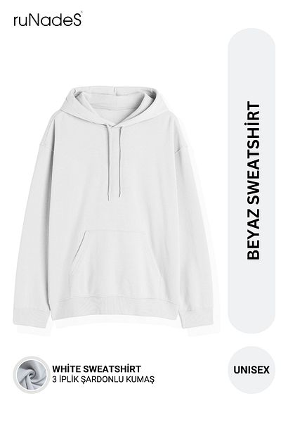 ruNadeS Unisex Basic Relax Fit White Hoodie Sweatshirt