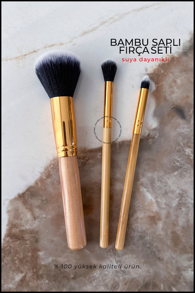 GXMPRO Pro Bambu Saplı 3'lü Fırça Seti - 3 Pcs Brush Set - Suya Dayanıklı Fır...