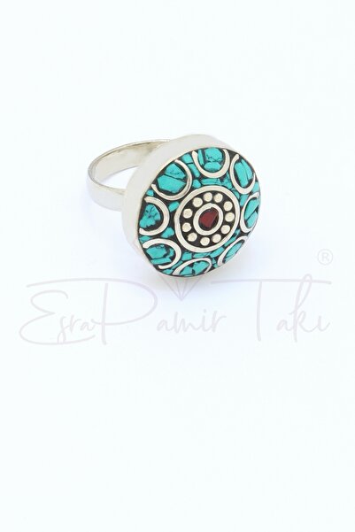 Silver Handmade Authentic Nepal Ring with Turquoise  and Coral Gemstone