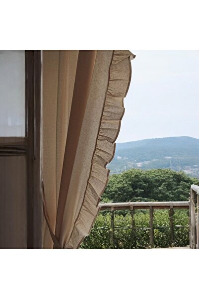 Sister Home Design Fırfırlı Naturel Keten Vintage Pamuk Keten Perde (En x Boy...