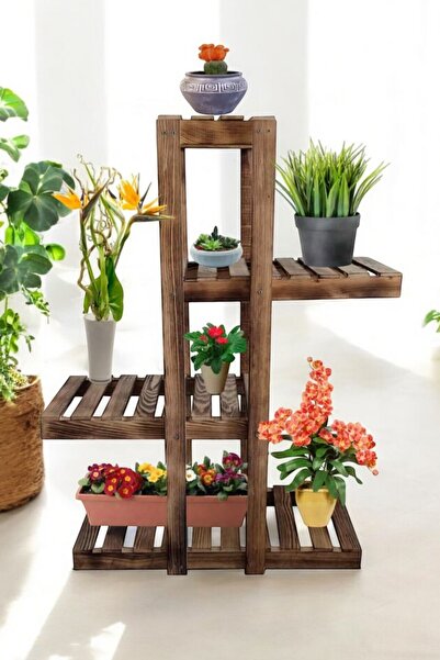 Severale 4 Katlı 8 Bölmeli Dekoratif Doğal Ahşap Çiçeklik Bahçe-balkon Saksı ...