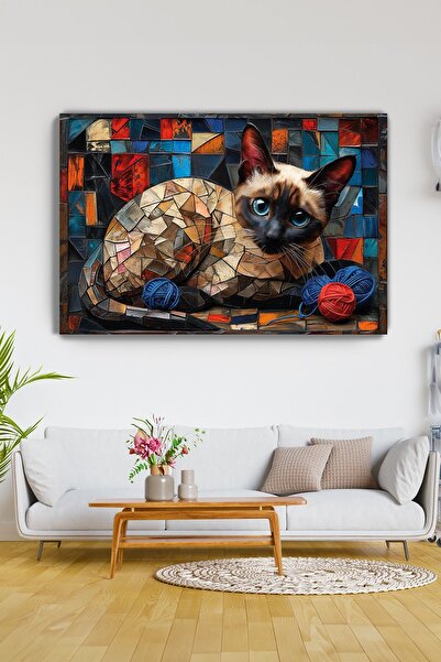 KanvasSepeti Mosaic Cat Canvas Wall Art - Home Living Room Kitchen Baby - Kid...