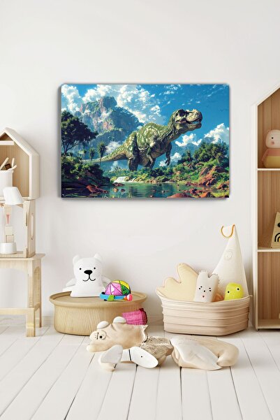 KanvasSepeti Πίνακας τοίχου από καμβά "Γη των Δεινοσαύρων" - Διακόσμηση βρεφι...