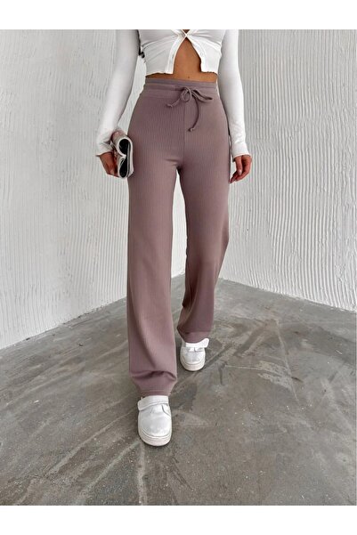 Lacesta بنطلون رياضي نسائي عصري واسع الساق مع بطانة صوفية داخلية/حرارية للاست...